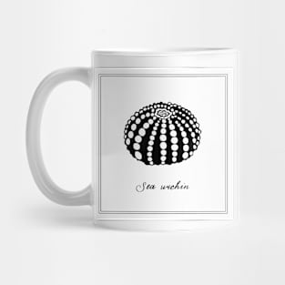 Black Sea Urchin. Black and white retro style illustration. Mug